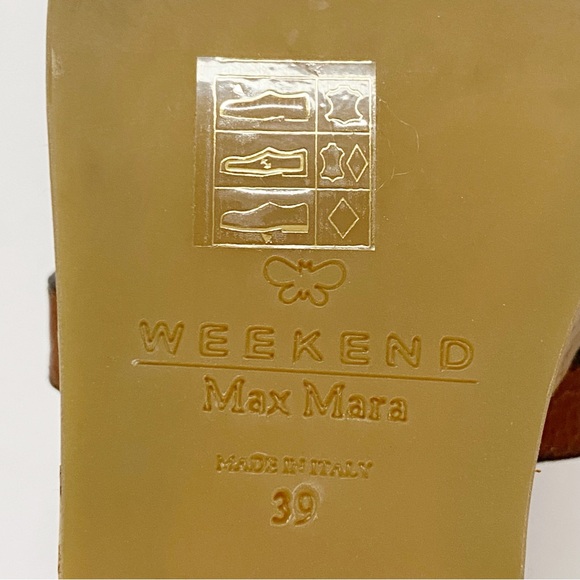 WEEKEND MAX MARA MAXMARA BROWN LEATHER STRAPS TAN CORK HEEL PLATFORM SANDALS - Picture 8 of 9